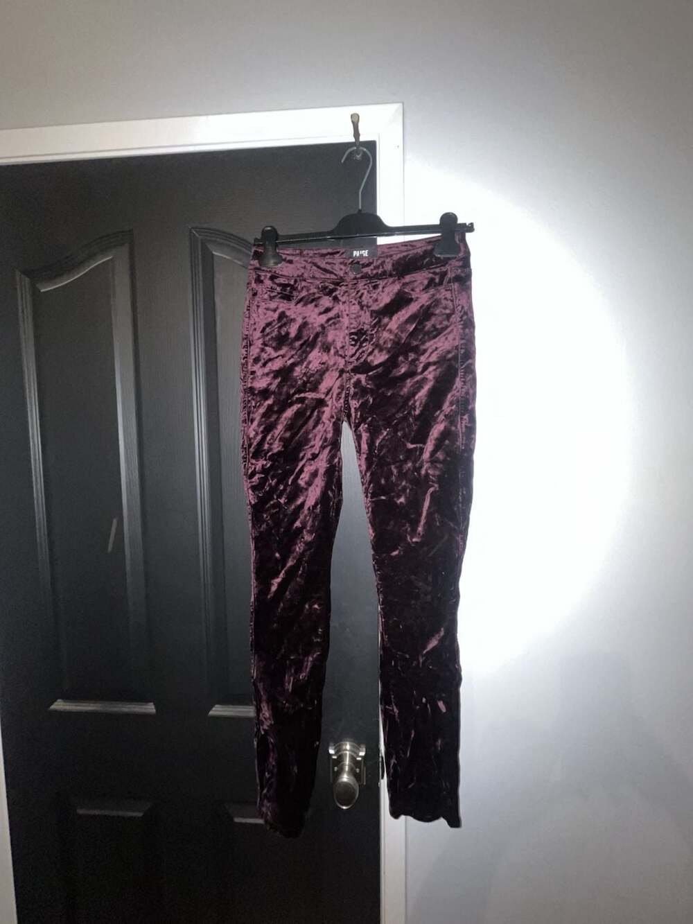 Paige Los Angeles Crushed Velvet Skinny Pants Burgundy